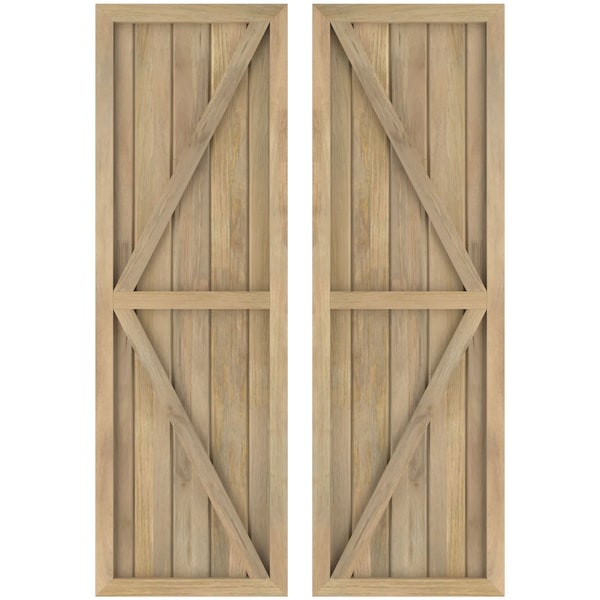Ekena Millwork Americraft 5-Board Wood 2 Equal Panel Frmd Board-n-Batten Shutters w/Dbl Z-Bar, ARW102BF518X65UNH, PR ARW102BF518X65UNH - main